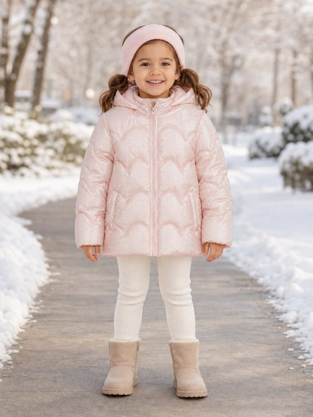 WeatherTamer Girls Shimmer Puffer Jacket Light Pink 3T